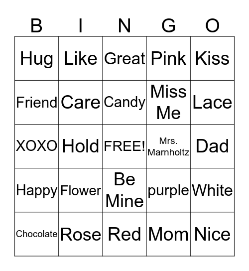 Valentines Day Bingo Card