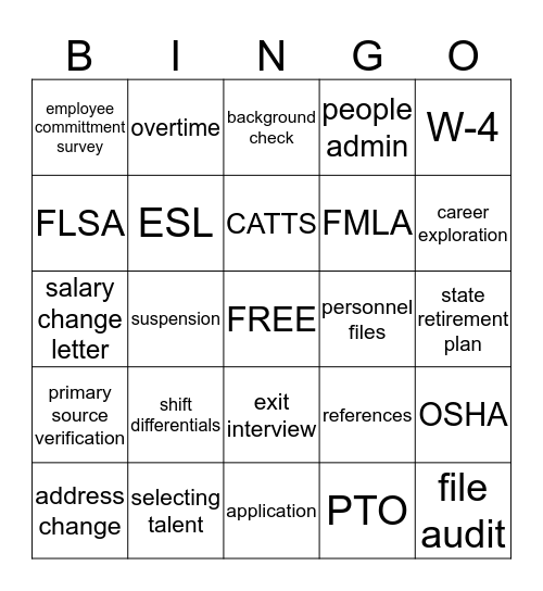 HR LINGO Bingo Card