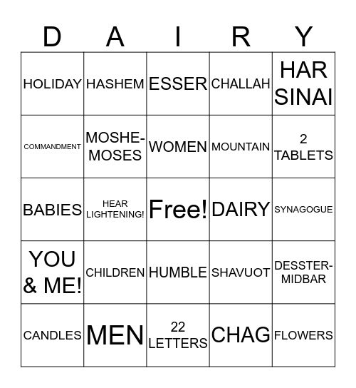 SHAVUOT Bingo Card