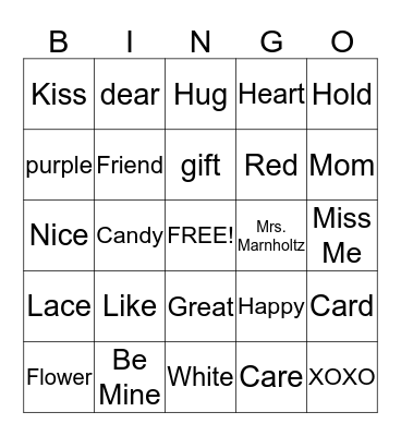 Valentines Day Bingo Card