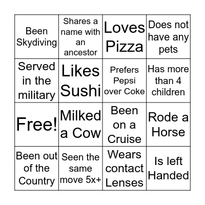 Ice Breaker Bingo Card