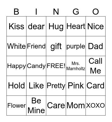 Valentines Day Bingo Card