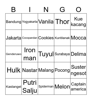 acal cantik Bingo Card