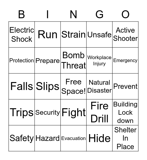 NAEA Office Safety Bingo Card