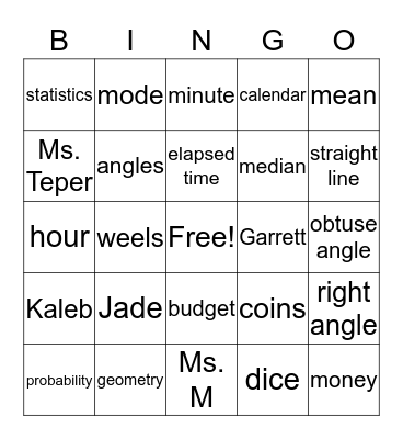 ROOM 116 MATH Bingo Card