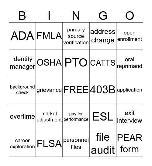 HR LINGO Bingo Card