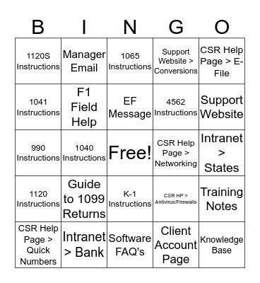 Resource Bingo Card