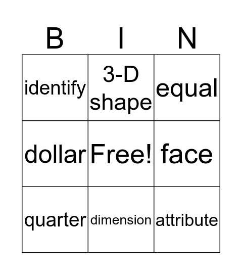 Math Words Bingo Card