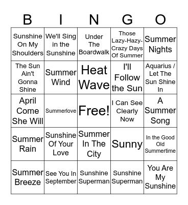 SUMMER BINGO Card