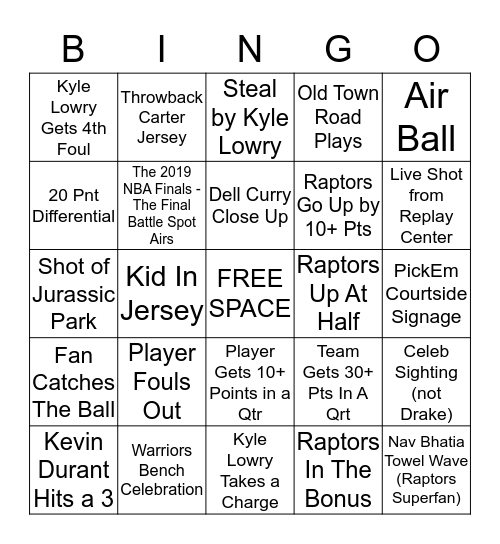 2019 NBA FINALS Bingo Card