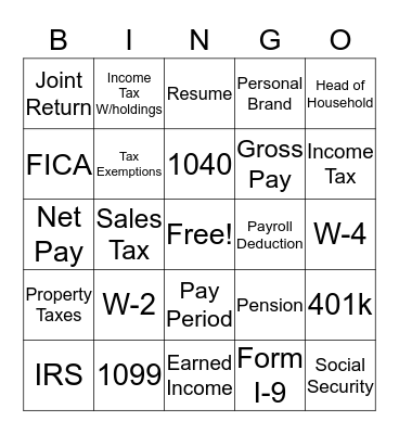 Career & Taxes Bingo Card