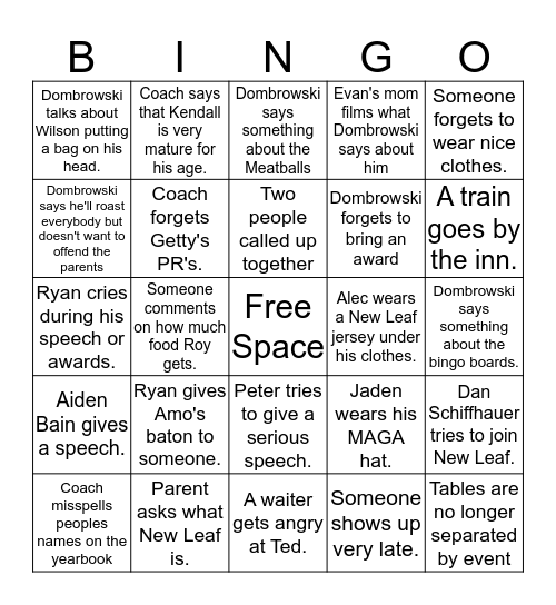 2018-19 T&F Banquet Bingo  Bingo Card