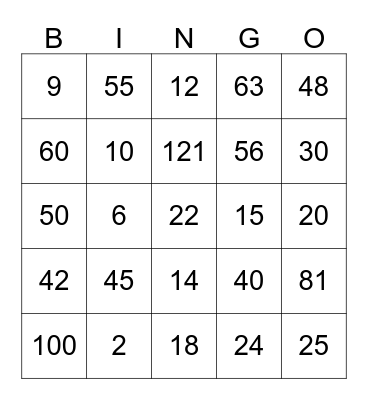 Multiplication BINGO Card