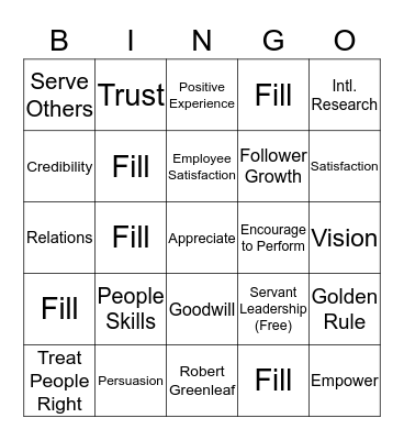 Servant Leadership Bingo Card