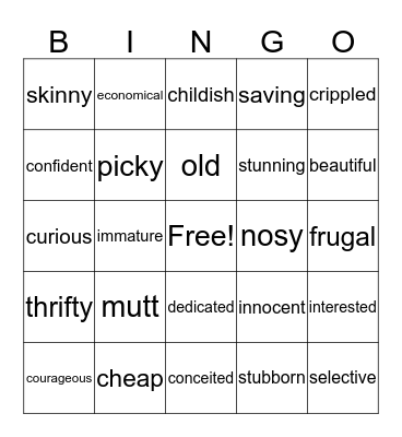 Vocabulary Bingo Card