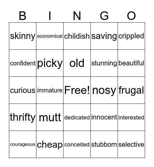 Vocabulary Bingo Card