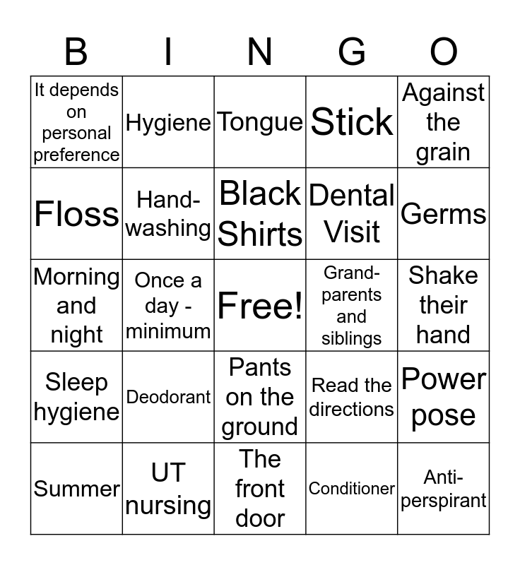 HYGIENE BINGO Card