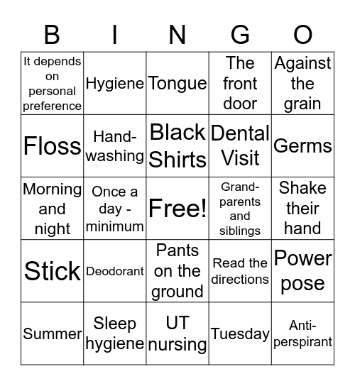 HYGIENE BINGO Card