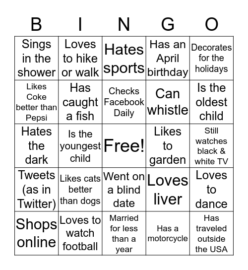 Getting To Know You DATE NIGHT Bingo Card