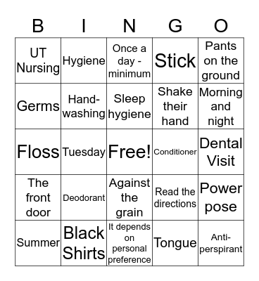 HYGIENE BINGO Card