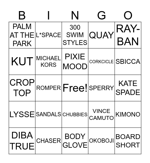 FASHION BINGO Card