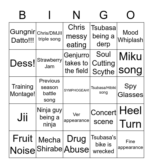 Symphogear XV Bingo Card