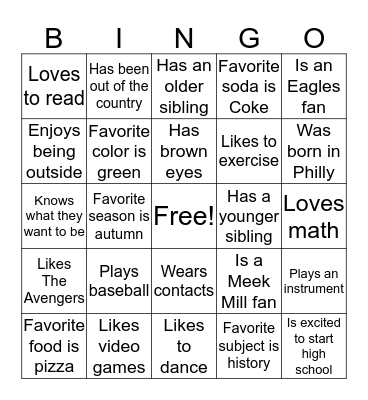Class of 2023 Orientation Bingo Card