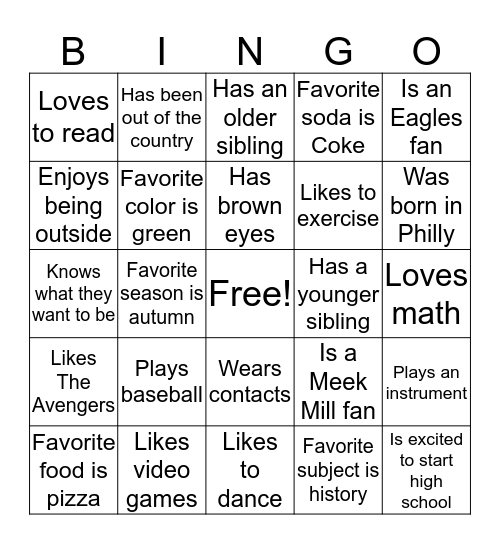 Class of 2023 Orientation Bingo Card