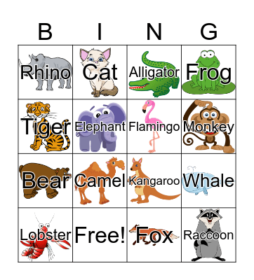 Animal Bingo Card