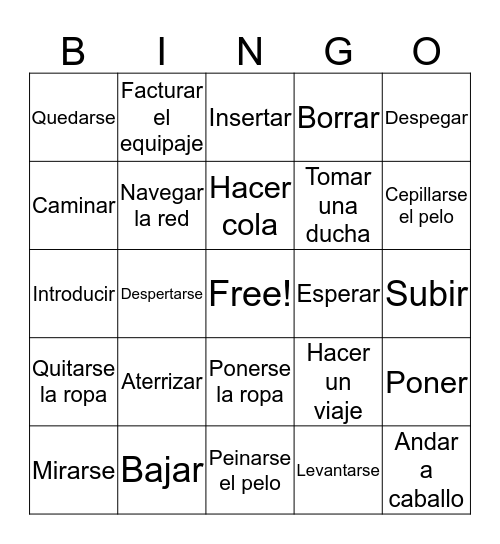 Verb Review Bingo Card