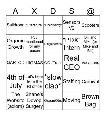 Town Hall July '19 Bingo Card