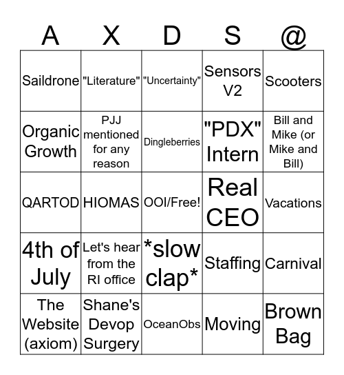 Town Hall July '19 Bingo Card