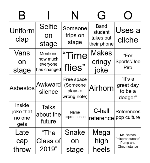 graduation bingo card