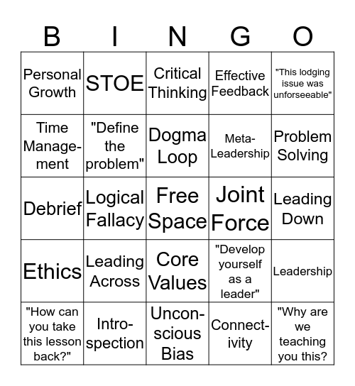 SOS Bingo Card