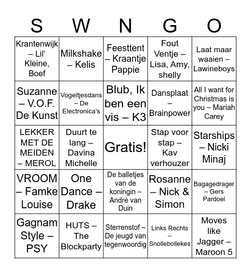 SWINGO! Bingo Card