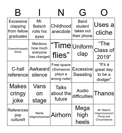 graduation bingo bingo card