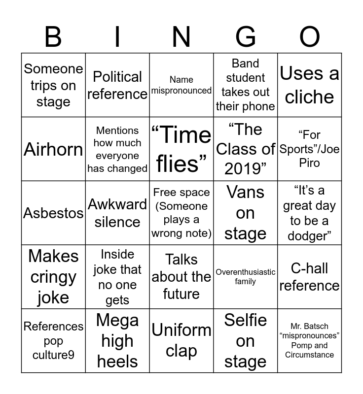 graduation bingo card