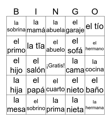 La Familia y La Casa Bingo Card