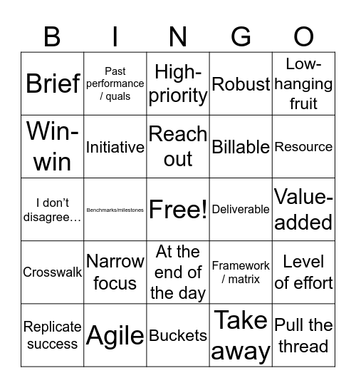 Consulting Lingo Bingo Card