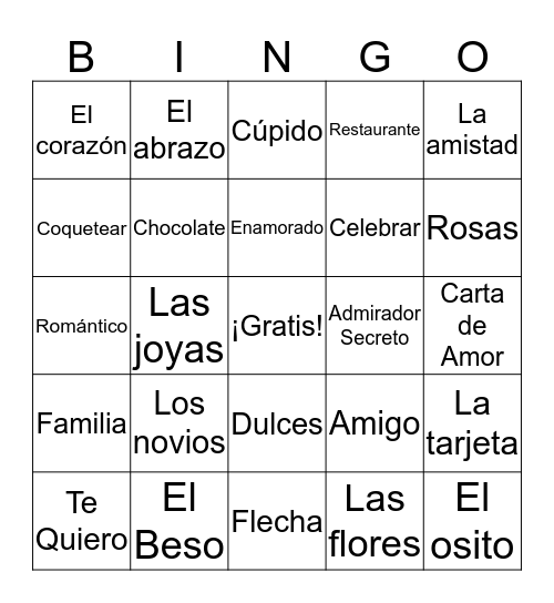 Día de San Valentín Bingo Card