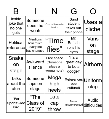 Graduation Bingo Card