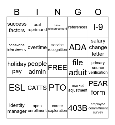 HR LINGO Bingo Card