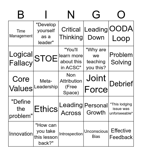 SOS Bingo Card