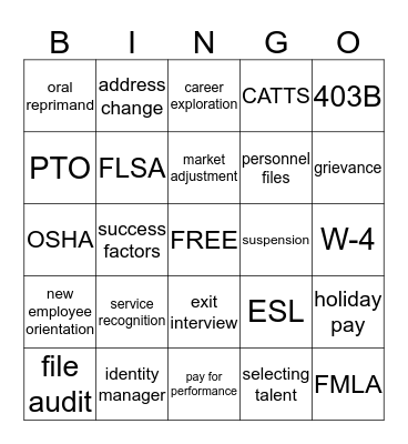 HR LINGO Bingo Card
