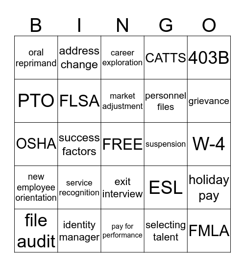 HR LINGO Bingo Card
