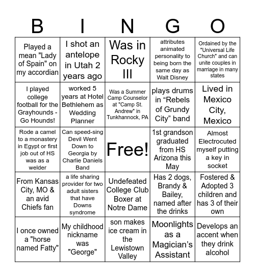 Party at the Peak Bingo Card