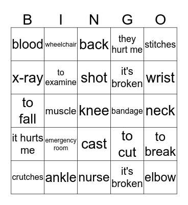 En el hospital Bingo Card
