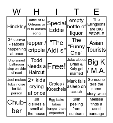 Family Vacation 2019 Bingo Card