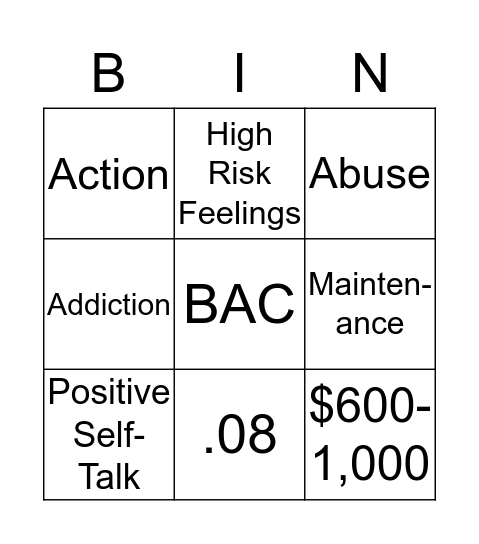 DUI Education Review Bingo Card