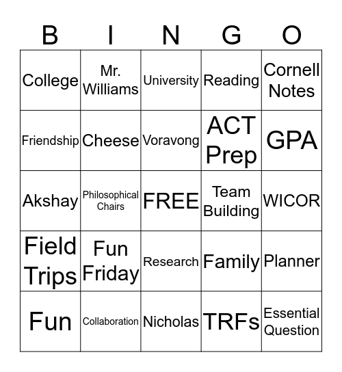 AVID BINGO Card